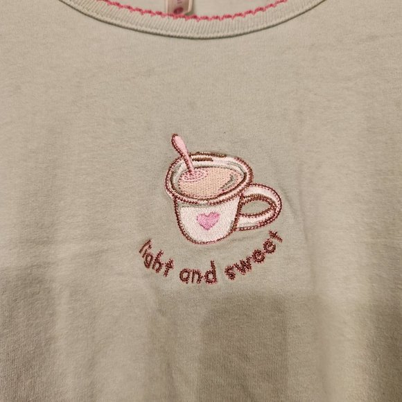 Women's Bass Pajama Set LS Coffee Theme Green Size Large Preowned - Picture 2 of 8